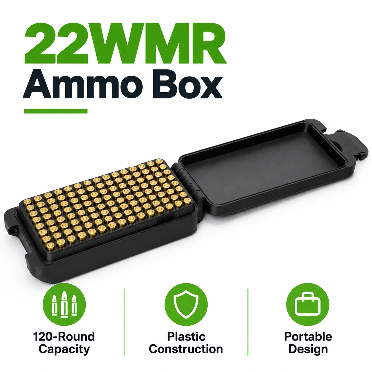 .22WMR Ammo Storage Box, 120-Round Capacity, Suitable for Hunting, Shooting and Other Accessories, Ammo Organizer Storage Box