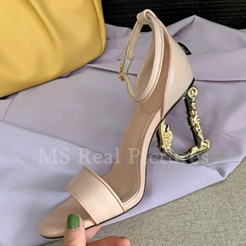 Metal Heels Luxury Women Sandals Shiny Sequins High Heel Elegant Female Shoe Genuine Leather Dance Party ankle strap Ladies Shoe