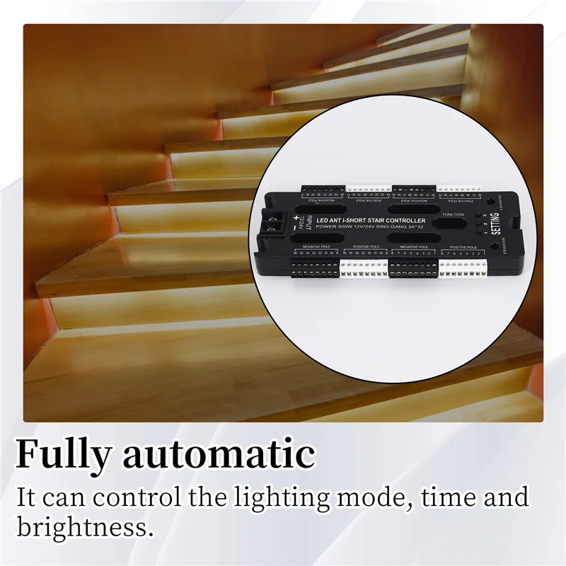 AB45 para escaleras tira Flexible Sensor de movimiento LED interior 32 canales brillo ajustable DC 12V 24V controlador de luz de escalera