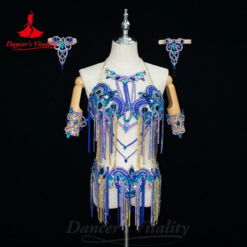 Belly Dancer Costume Set for Women Customsized Adult Children AB Stones Bra+belt 2pcs Oriental Bellydance Competition Outfit