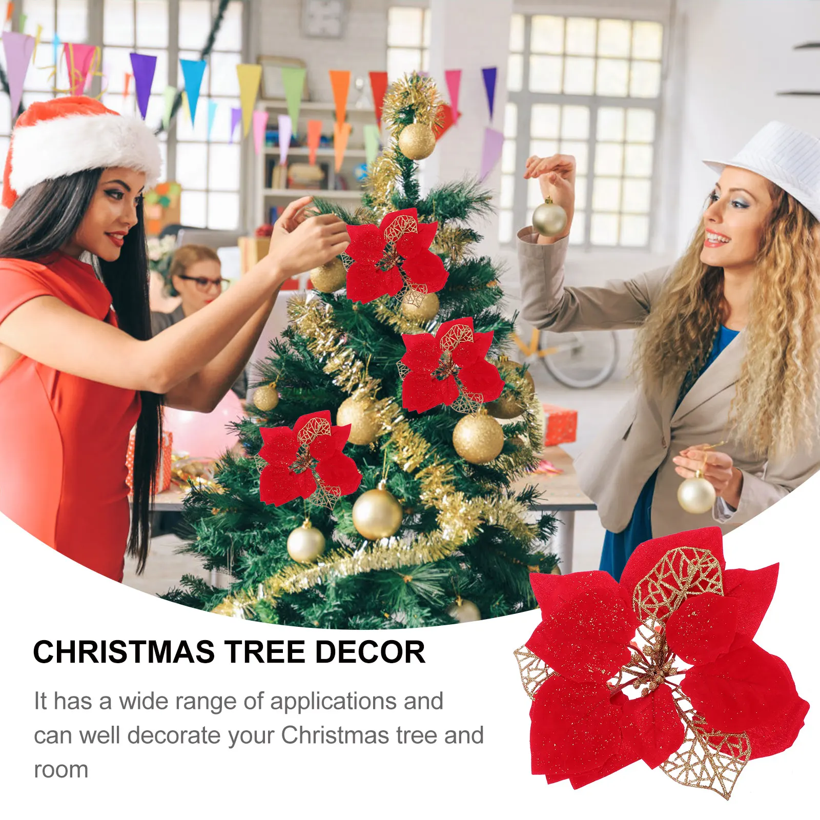 

15 Pcs Decoration Christmas Flower Craft Glittery Artificial Flowers Festival Adornment Simulation Red Xmas Decorative
