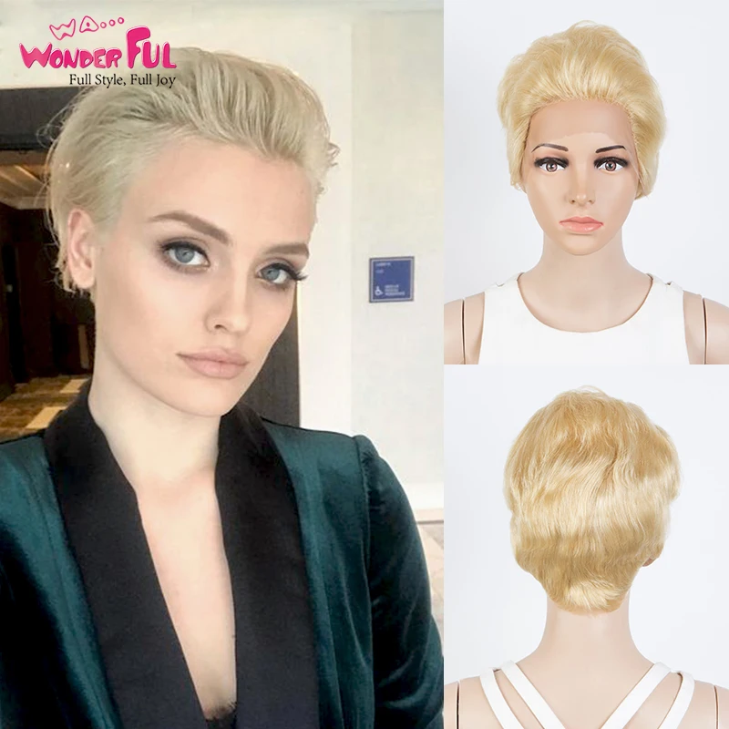 

Lace Front Human Hair Wigs Short Pixie Cut Fashion Wig Rebecca Natural Color Wig Wavy Wig for Women Brazilian Remy Hair Wig