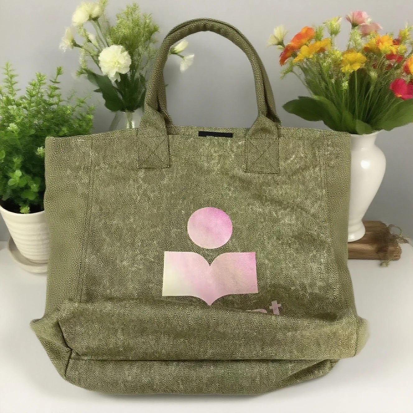 

Heavy Duty Canvas Tote Bag - Large Grocery Shopper with Embroidered Patch | Reusable Shopping Tote