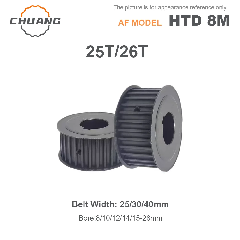 HTD 8M Timing Pulley AF type 45# Steel 25T 26T Teeth Synchronous Wheel For Belt Width 25/30/40mm Bore 8mm~28mm Drive belt pulley