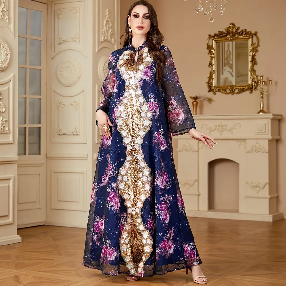 

Eid Mubarak Muslim Women Embroidery Maxi Dress Abayas Dubai Turkey Kaftan Ramadan Jalabiya Caftan Party Dresses Islamic