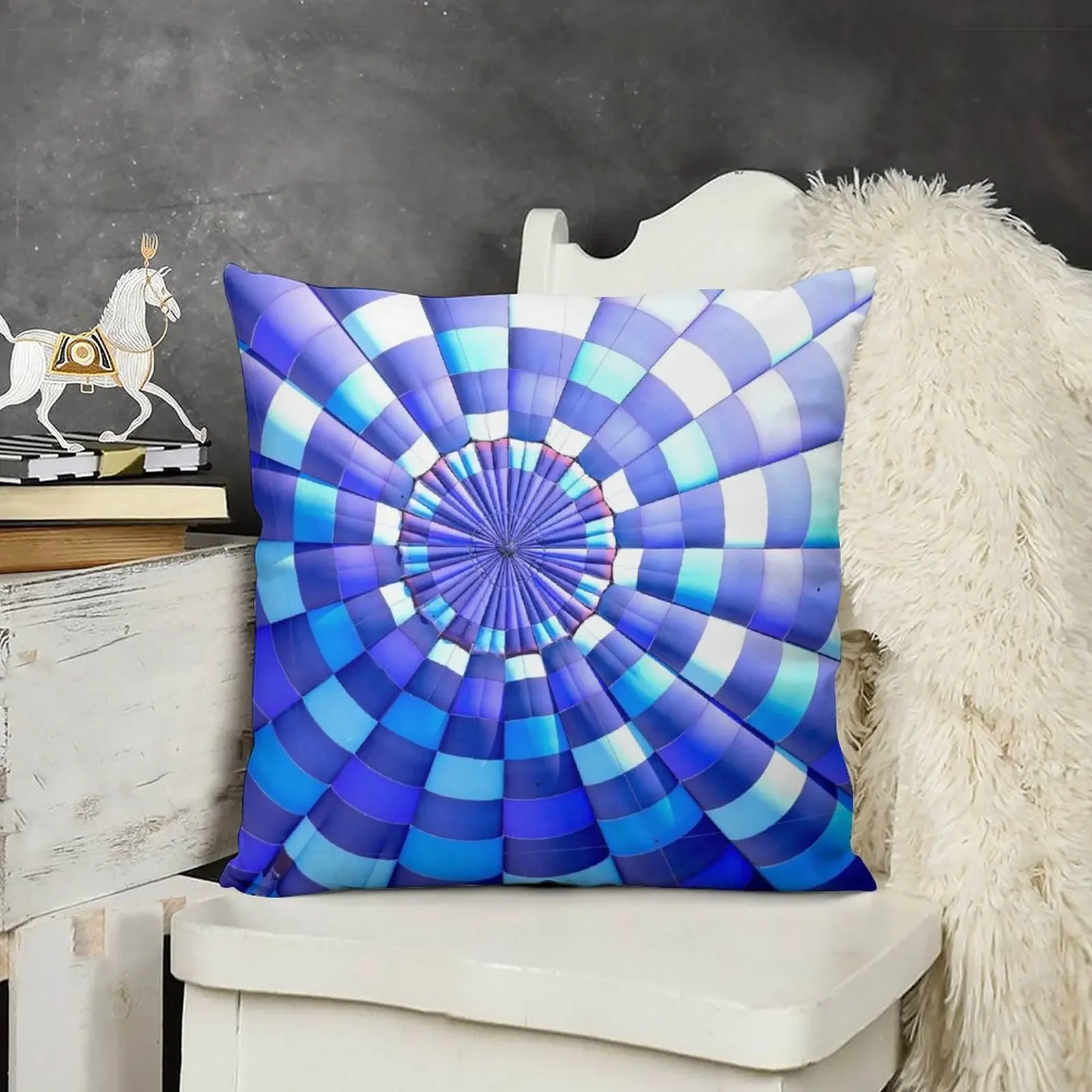 Blue hot air balloon cool colors pattern Throw Pillow Sofa Cushion anime girl pillow