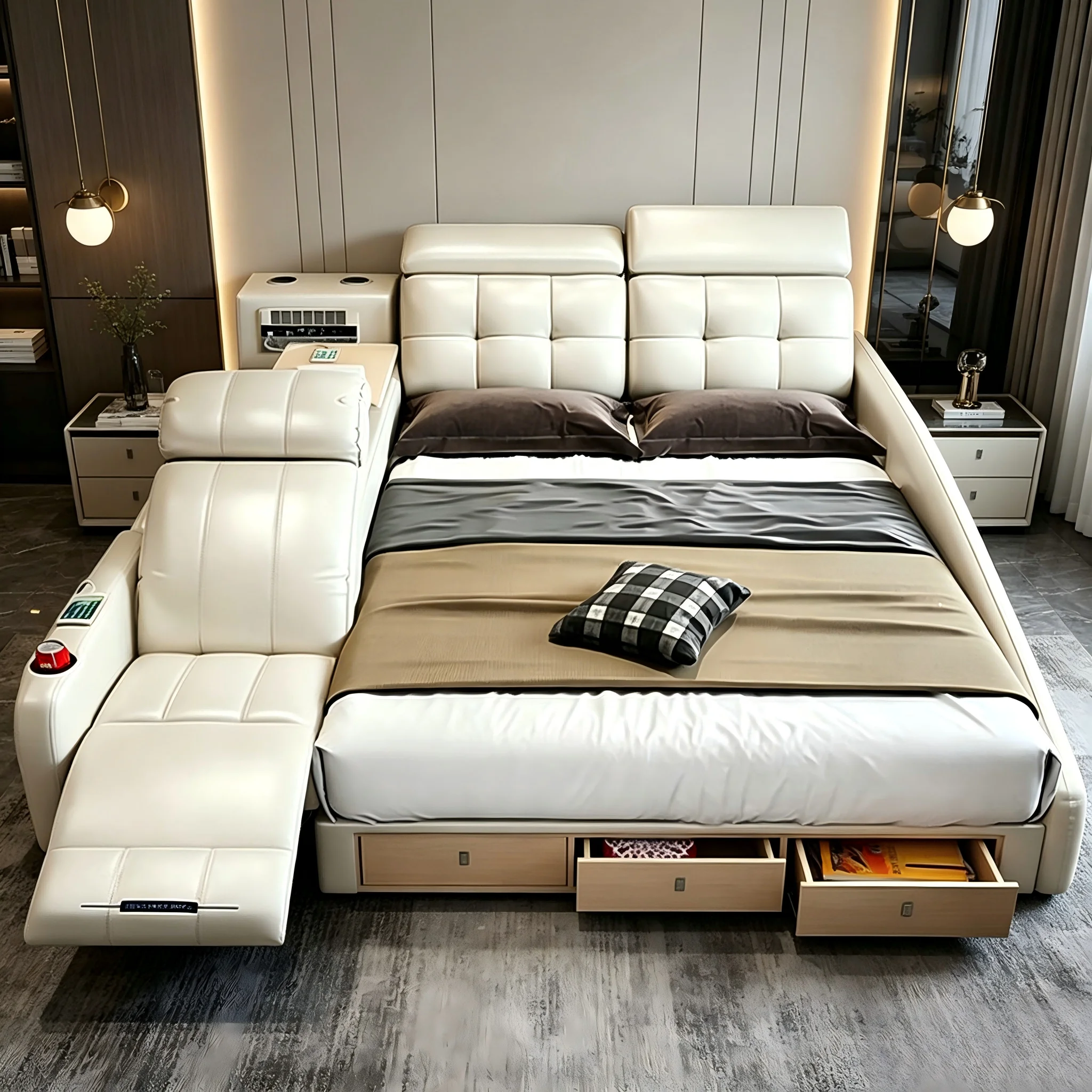 MS-Tatami Tech Adjustable Leather king Size Multifunctional Smart Bed with Smart Hotel Modern Wooden Luxury Bedroom Furniture&