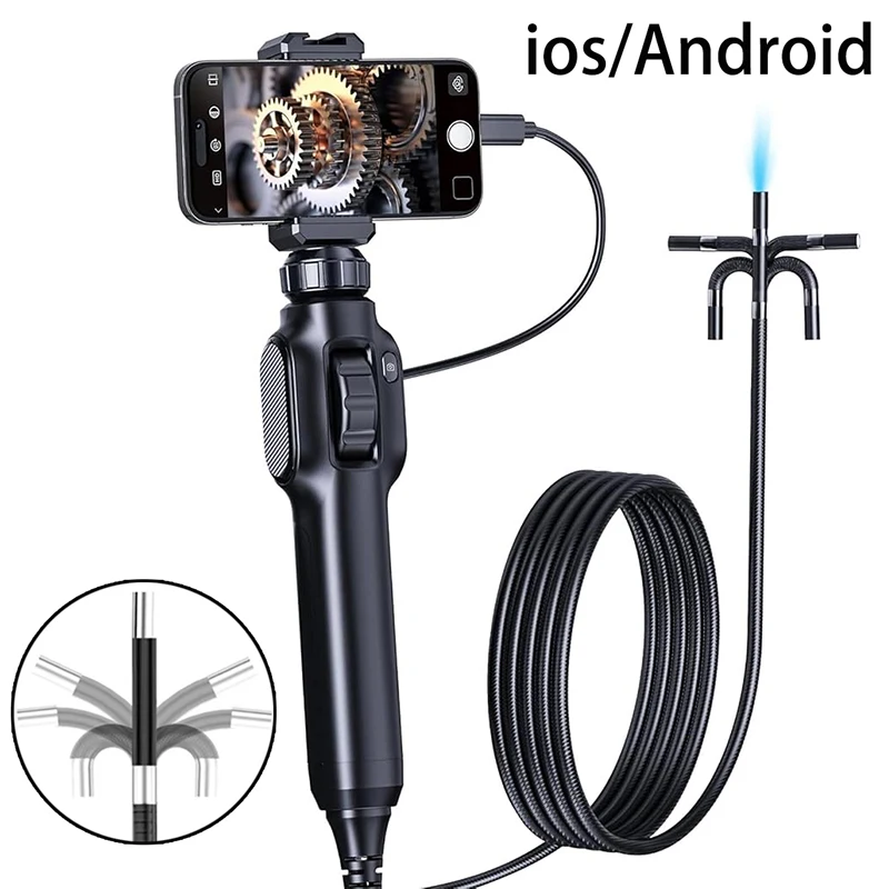 Two-Way 360° Articulating Borescope HD 1080P Endoscope 8.5mm Waterproof Probe Car Inspection Endoscope for Android/iOS Phone