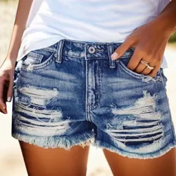 2024 Summer New Holes Jeans Pants Fashion Irregular Tassel Ripped Slim High Waist Streetwear Pants Women Sexy Blue Jeans