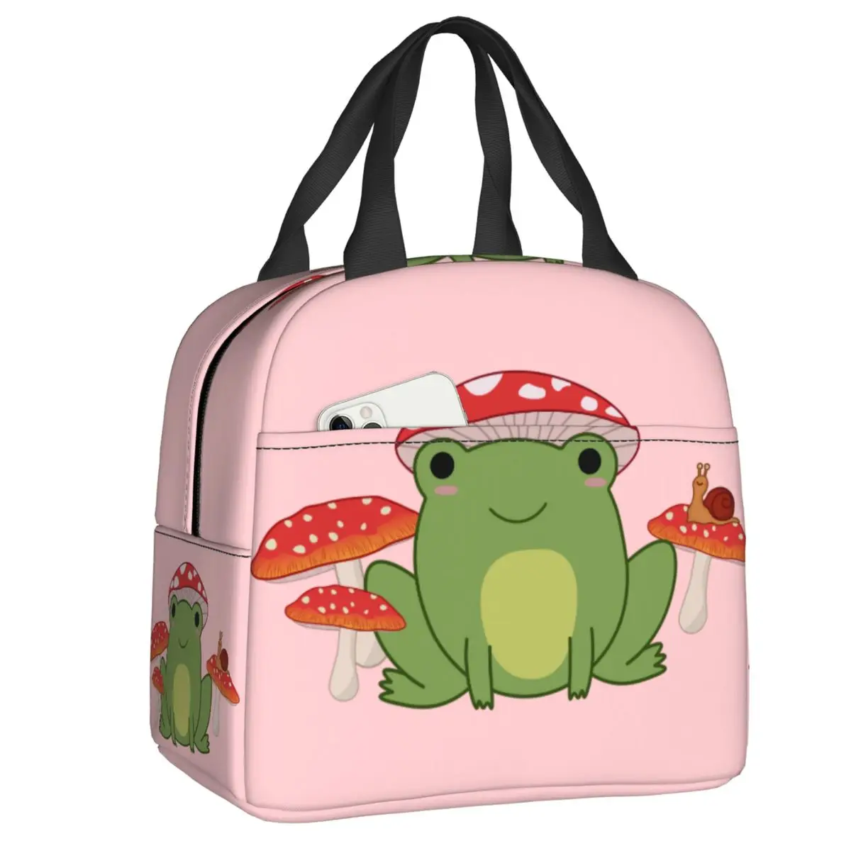 

Cartoon Frog With Mushroom Insulated Lunch Bag for Women Resuable Hot Cold Lunch Tote Office Picnic Travel