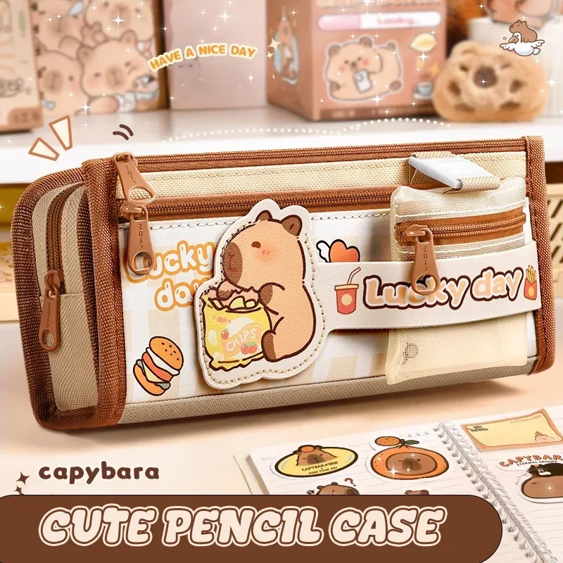 Große Kapazität Capybara Federtasche Niedliche Plüsch-Capybara Stifttasche Kinder Kawaii Schultasche Große Schultasche für den Schulanfang