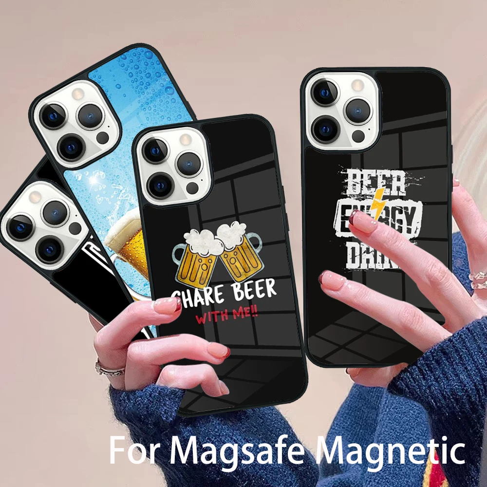 

Men Drink Beer Phone Case Magesafe Magnetic Wireless Charge Cover For IPhone 16 11 12 13 14 15 Pro Max Plus Mini