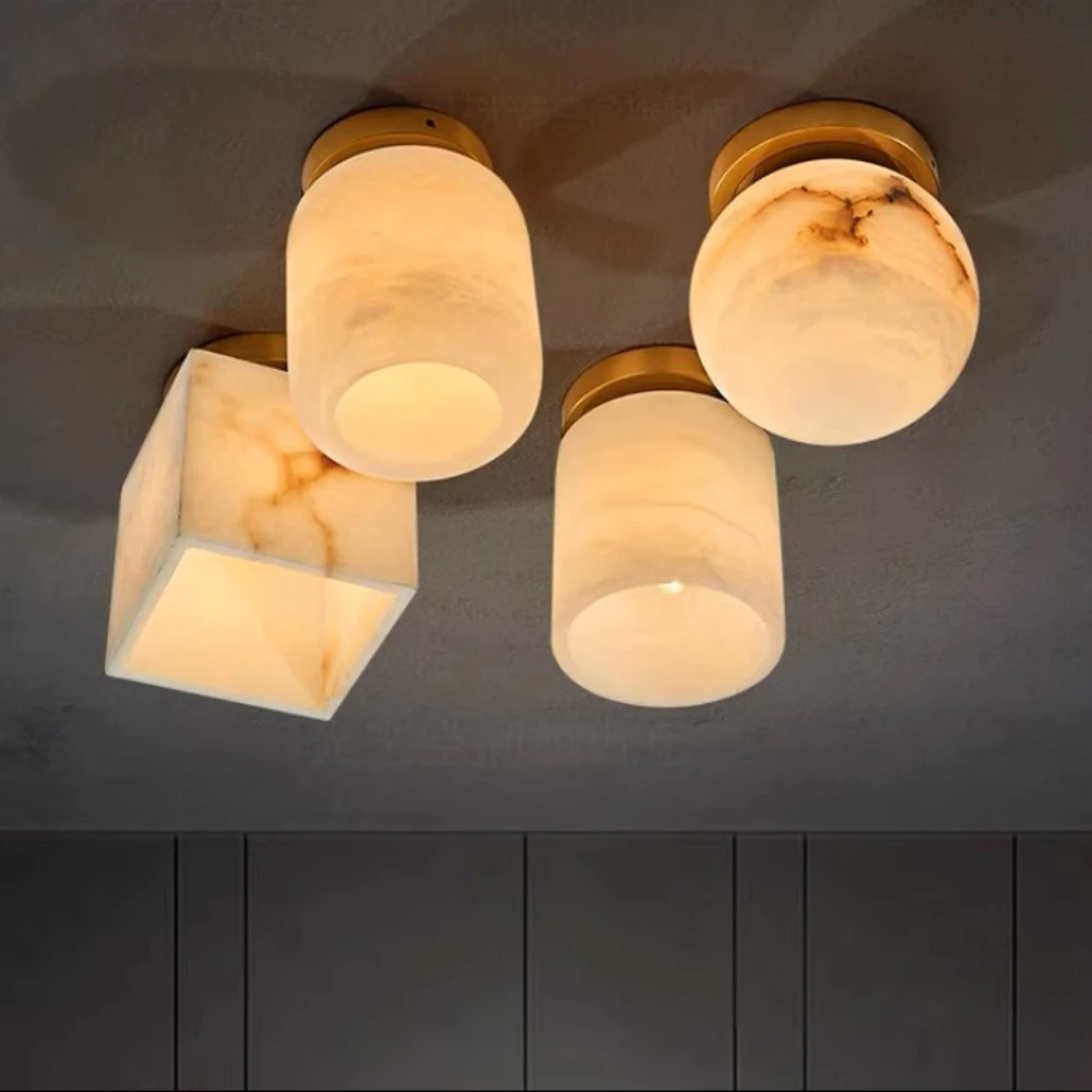 

Spanish Natural Marble Ceiling Lamp Corridor Bedroom Bedside Hallway Modern Hallway All Copper Wall Lamp Lamp Alabaster Lighting