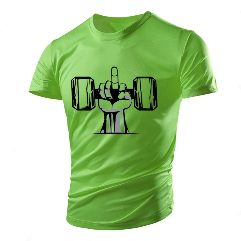 New Summer Gym Tough Guy Sweatshirt Weightlifting Dumbbell Fun Pattern Men's T-Shirt Light Running Quick Dry Light Short Sleeve