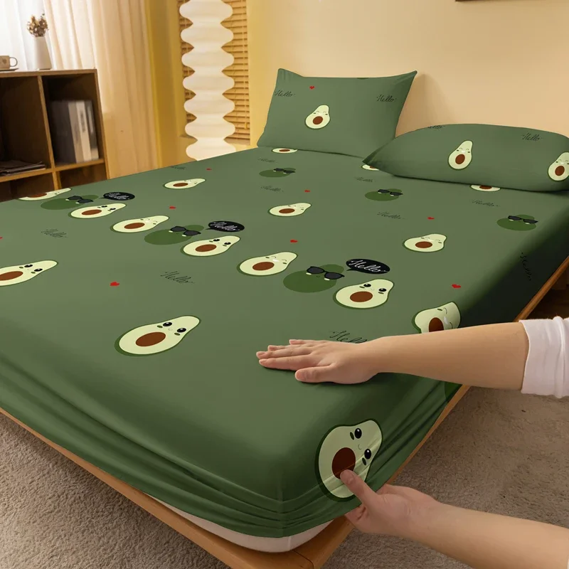 1 Cartoon Cute Avocado doll printed matte Fitted Sheet, bedroom printed bed cover, bedding (excluding pillowcases)