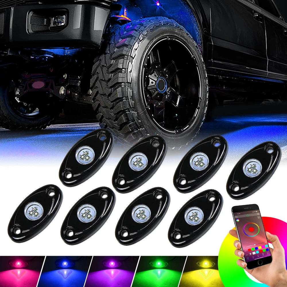 

OVOVS 8-капельный светодиодный водонепроницаемый рок-светильник RGB, многоцветный, с управлением от Blue-tooth, автомобильный подкорпус, RGB светодиодный рок-светильник для ночника utv