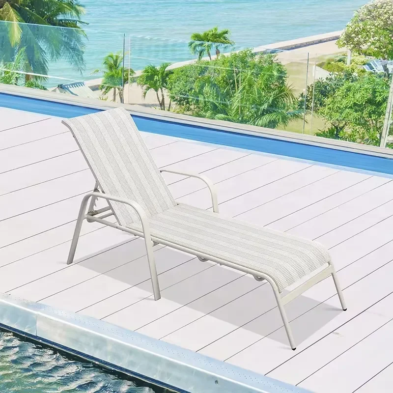 Outdoor Exterior Garden Beach Chaise Lounge Aluminum Sunbed Furniture White Poolside Teslin Lounger Chairs