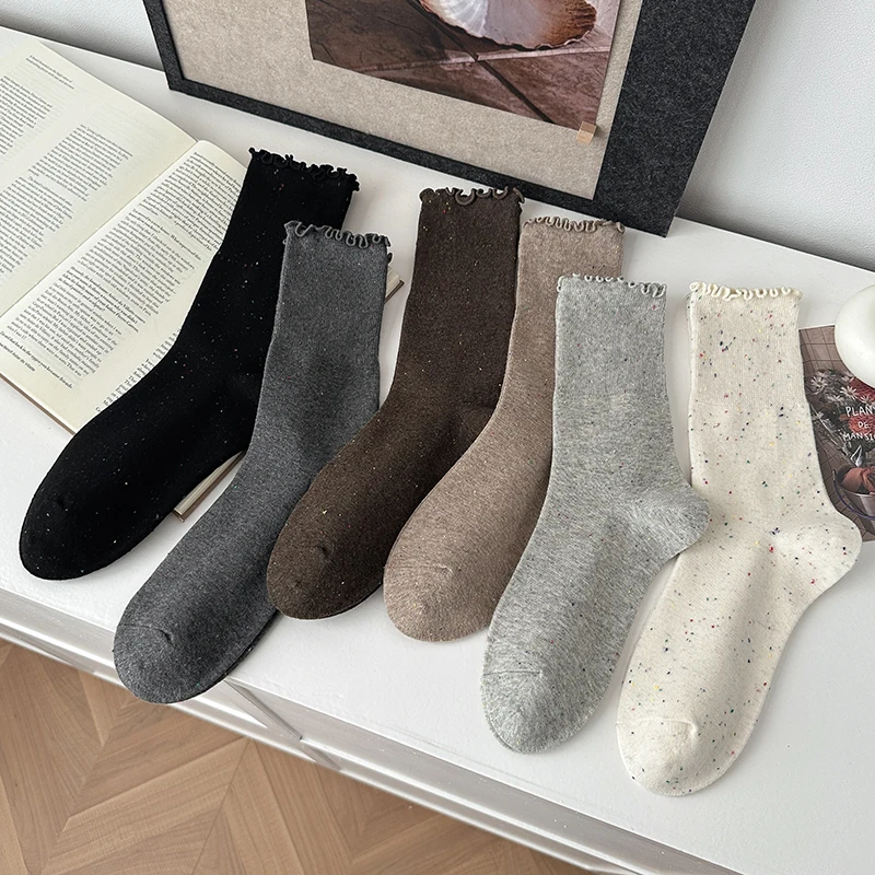 Retro Frauen Socken Neue Herbst Farbige Mode Lose Socken Adrette Einfache Rüschen Süße Täglichen Socken Atmungsaktive Japanische Trendy