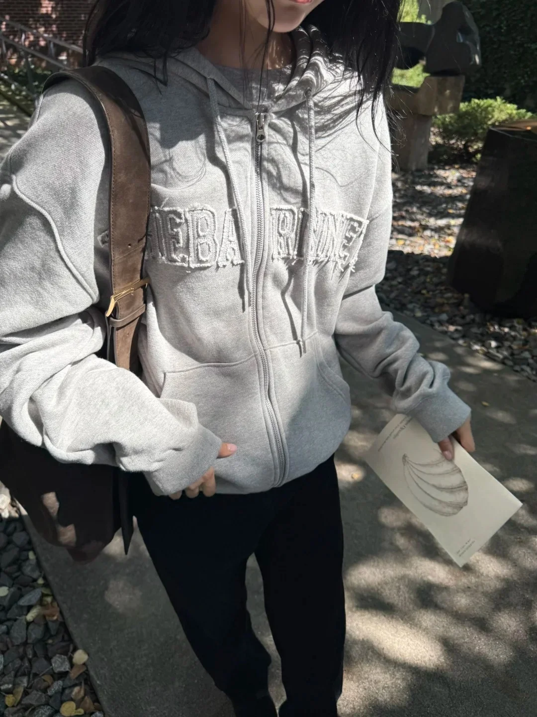 Barnnet Embroidered Patch Letter Logo Hoodie Open Cardigan Short Top Women's Comfortable Loose Fit Long Sleeve Zipper Closure