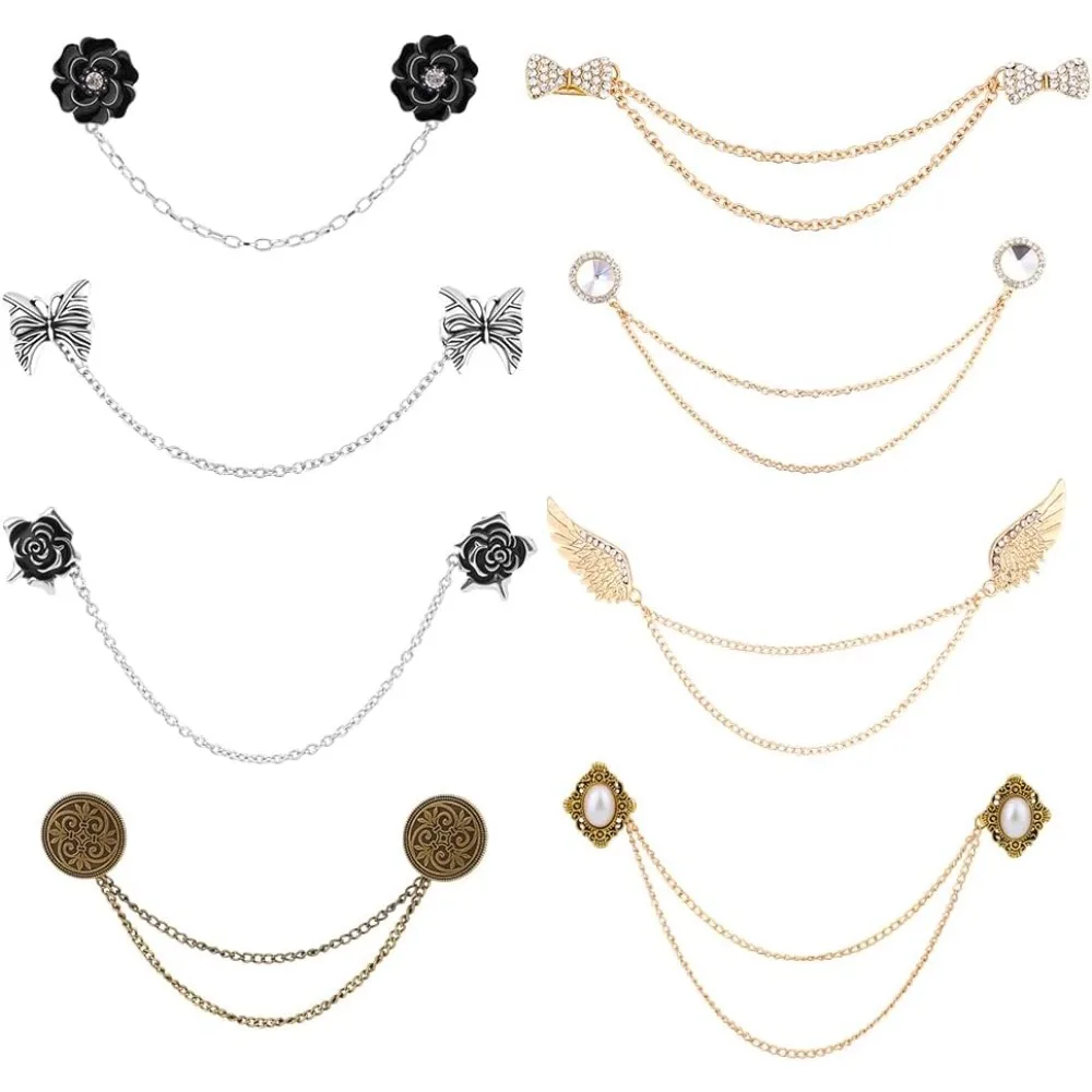 

Зажимы-цепочки для свитеров и шалей, держатели для воротников кардиганов, декоративные зажимы для платьев и рубашек со стразами, золотые и платиновые клипсы для одежды