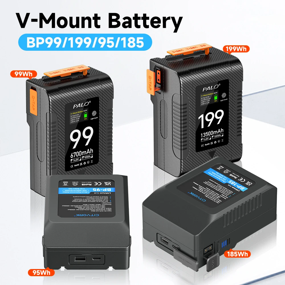 

BP-95/185/99/199 Mini V Mount Battery PD 65 Вт Быстрая зарядка с OLED-экраном для камеры, видеокамеры, монитора, видеосъемки, телефона