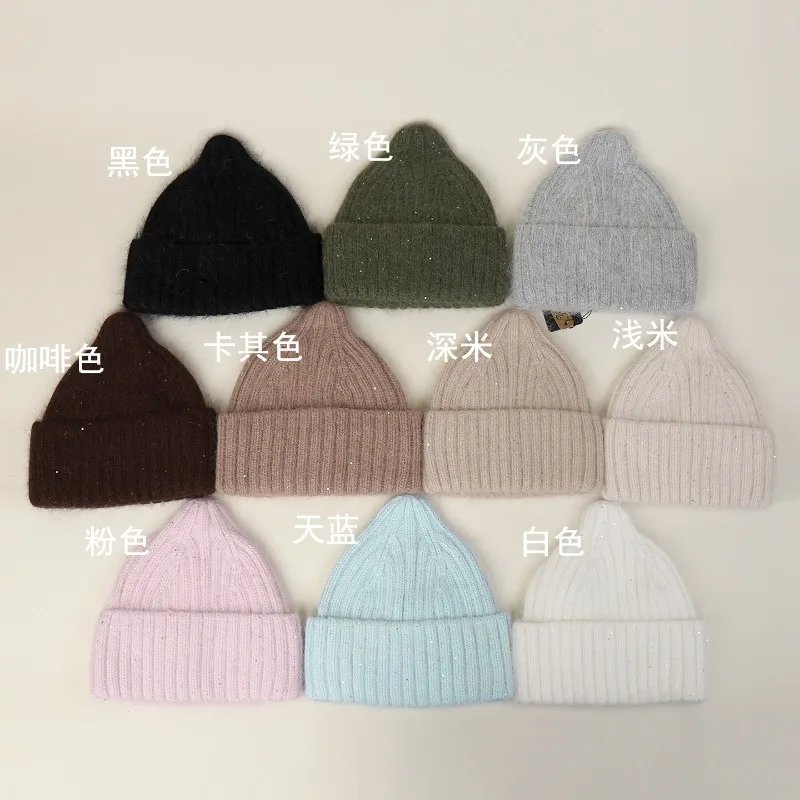 Winter Warm Angora Rabbit Fur Pointed Hat Women's Fashion Trendy Pacifier Hats Outdoor Ear Protection Warm Knitted Beanie Cap