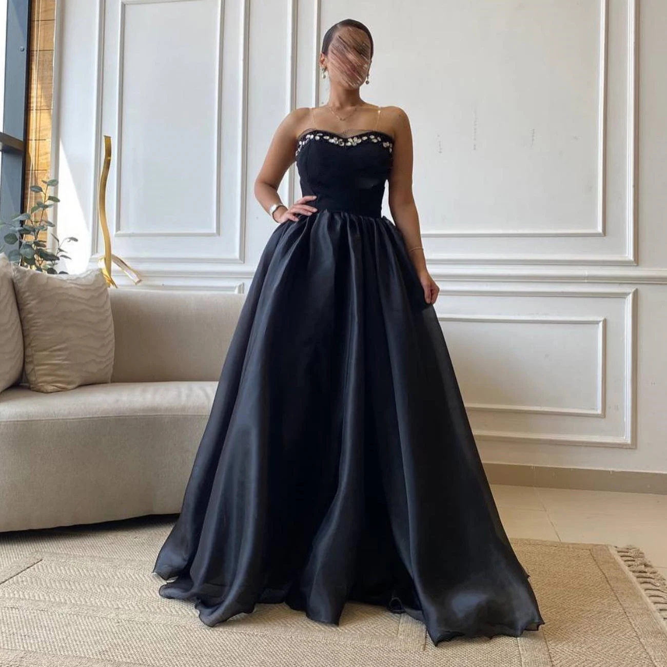 

ROSELLA Strapless Evening Dress Crystal Floor Length A Line Dubai Arabic Prom Dresses for Woman