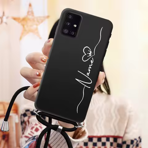 Custom Name Initials Silicone Lanyard Strap Case For Samsung galaxy A50 A70 A71 A51 A21S A31 A12 A22 A32 A52 A72 S22 S21 S20 FE