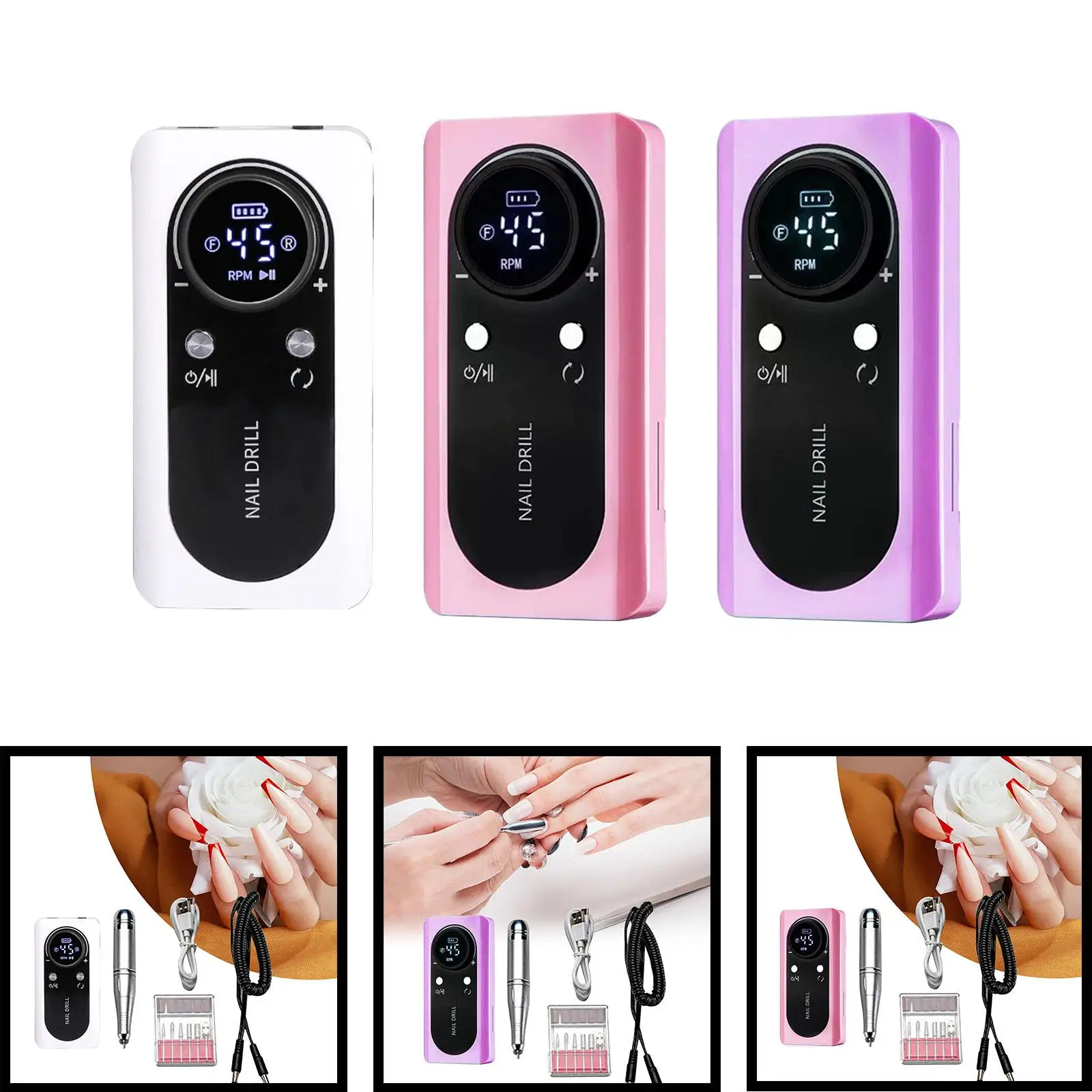 Máquina pulidora eléctrica para uñas, kit de manicura y pedicura, taladro portátil compacto profesional para recortar, pulir y cortar