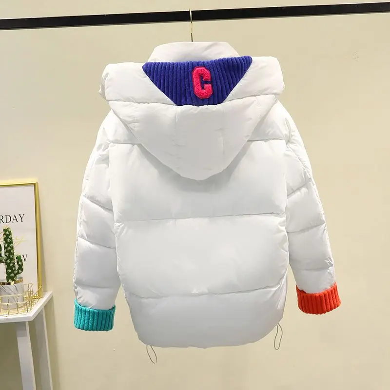 2023 New Winter Jacket Women Knitted Patchwork Hooded Parka Thickened Warm Puffer Jacket Warm Cotton-padded Coat Down Cotton