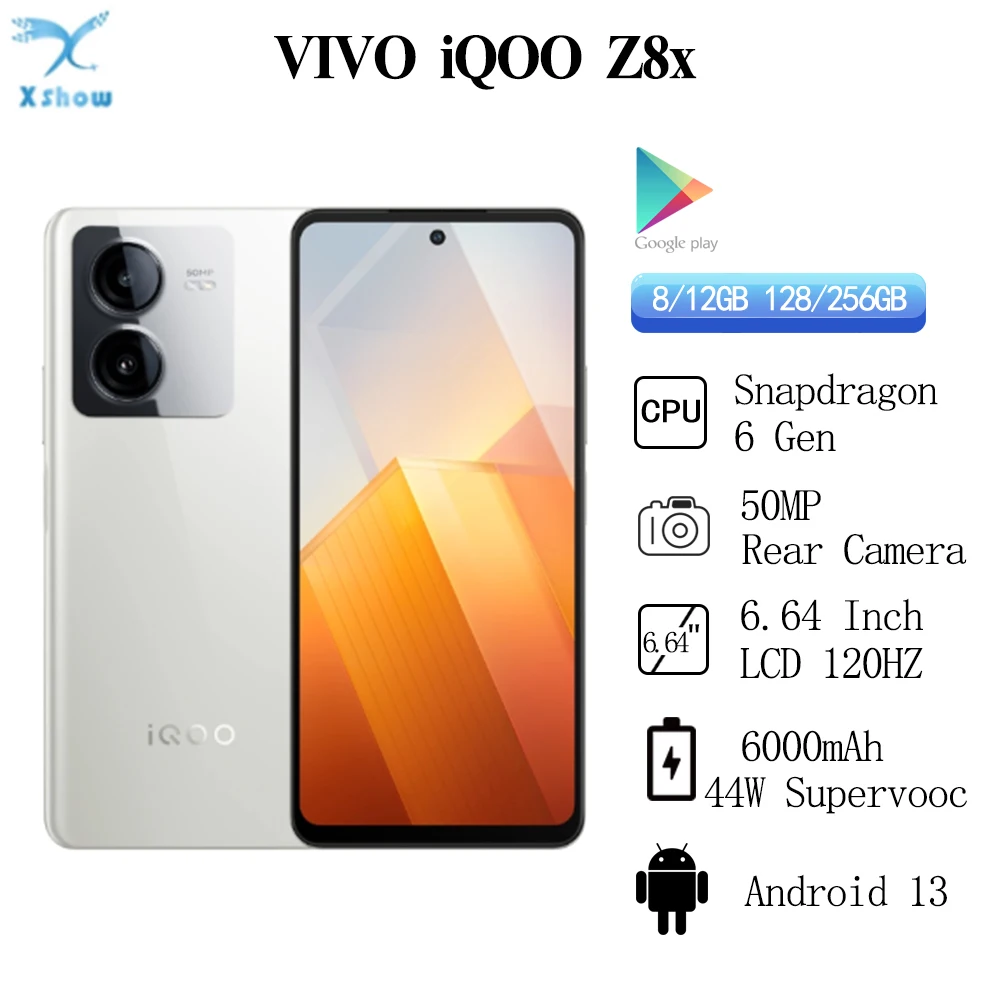 Original New VIVO IQOO Z8x  Snapdragon 6 Gen 50MP Main Camera 6.64'' 120Hz LCD Screen 6000mAh 44W SuperVooc  OTA Update