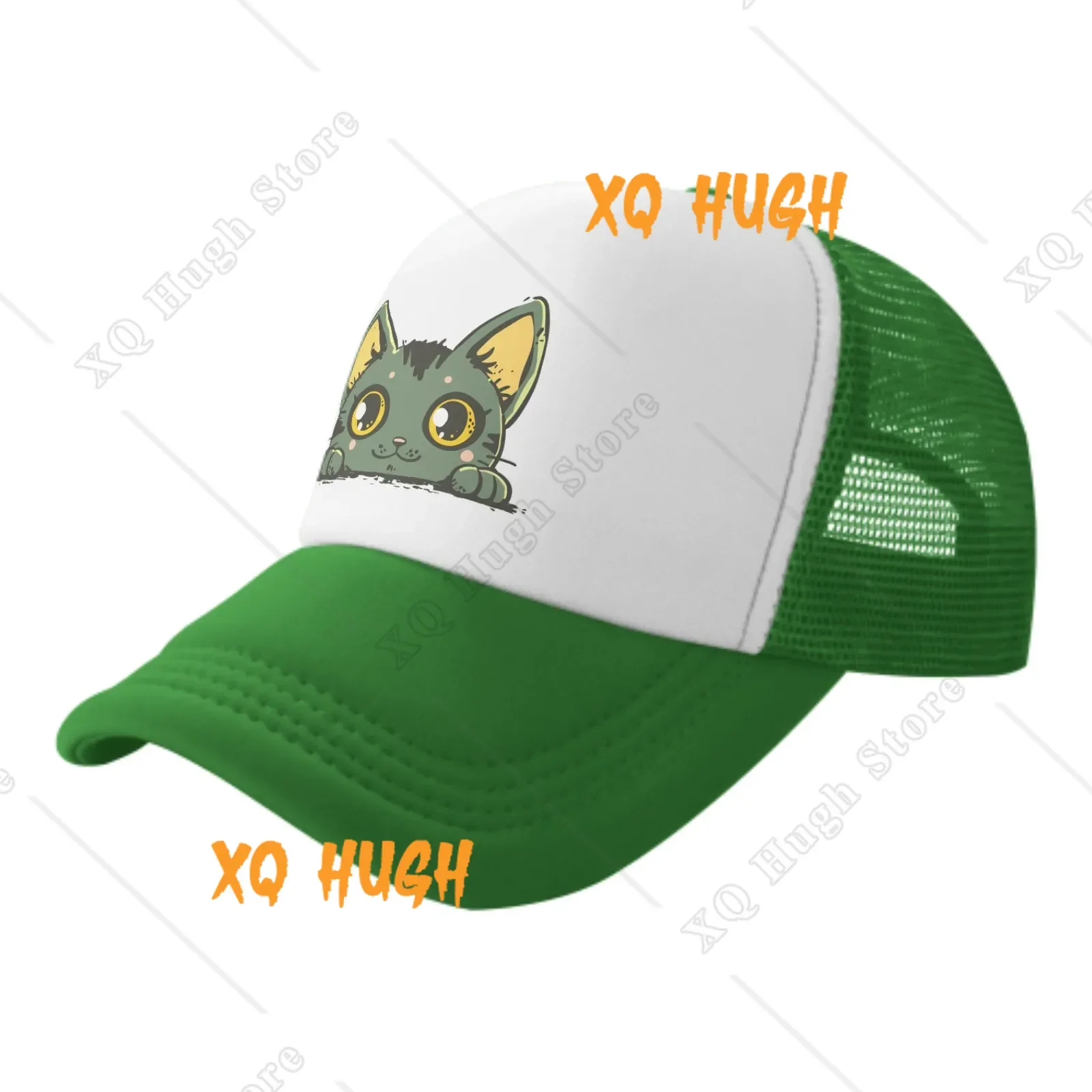 Big Eyes Green Cat Be Prostrate Summer Leisure Sports Daily Sun Hat Fishing Outdoor Men's and Women's Truck Caps Fashion