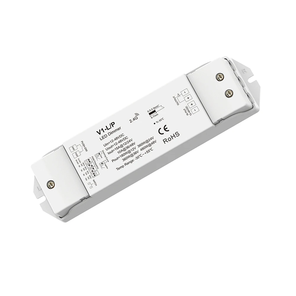 Skydance V1-L/P DC12-48V 2.4 جيجا هرتزRF + دفع خافت للإرسال التلقائي/المتزامن 0-100% يعتم تحكم لشريط LED أحادي اللون