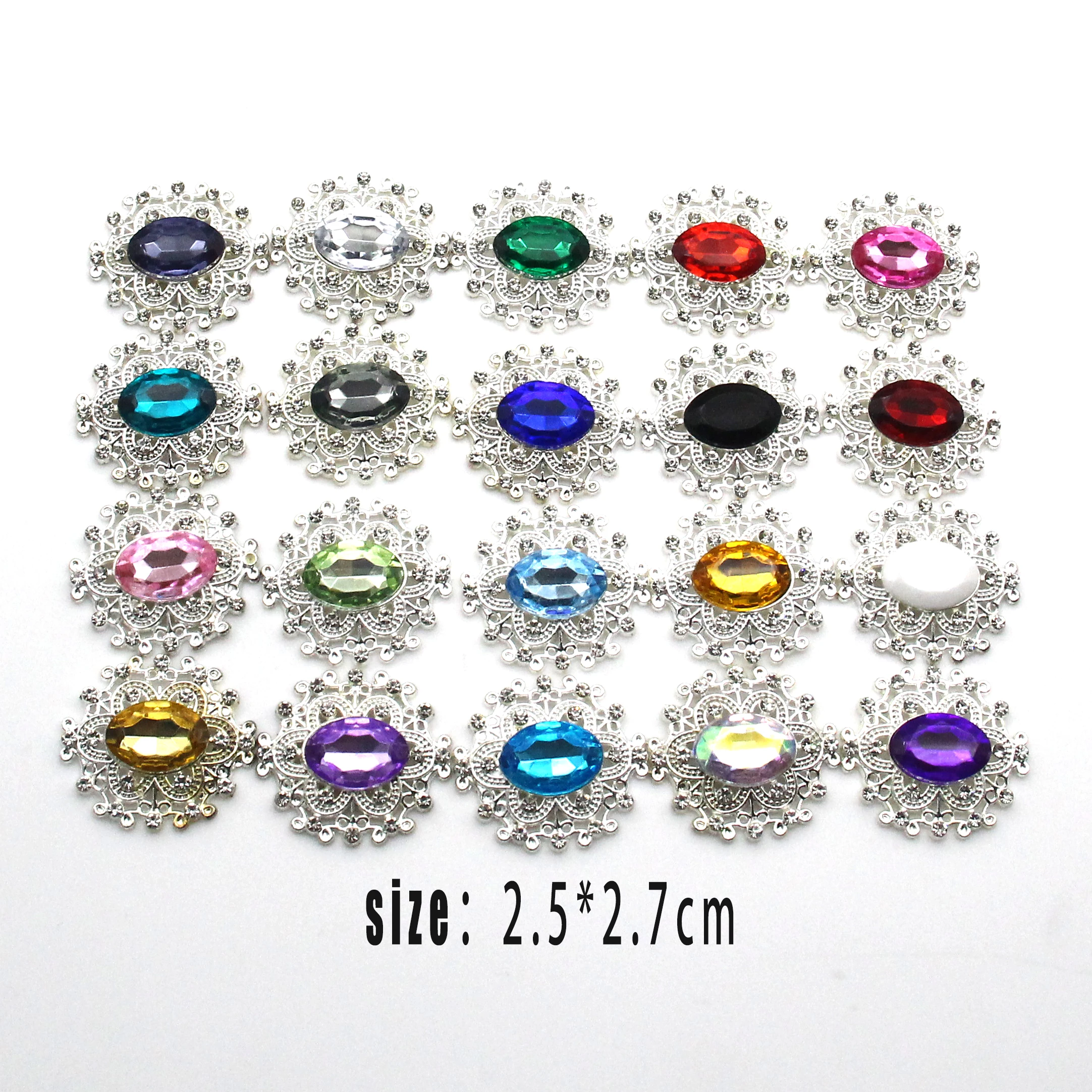 Silver Filigree Oval Rhinestone Charm 2.5×2.7cm 30‑Pack Sparkly Crystal Embellishments For Bracelet Garment Decoration