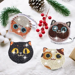 1/Set DIY Cat Diamond Painting Mirror Compact Leather Portable Folding Mirror Lady Diamond Art Mirror set for adults