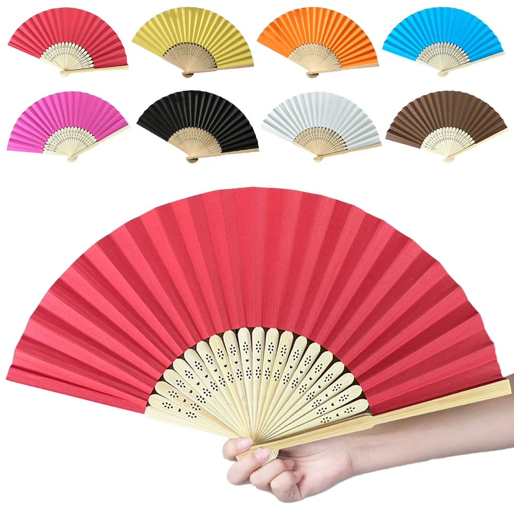 

Hand Fan Solid Color Pocket Folding Fan DIY Bamboo Paper Fan Guest Gift for Wedding Birthday Graduation Summer Party