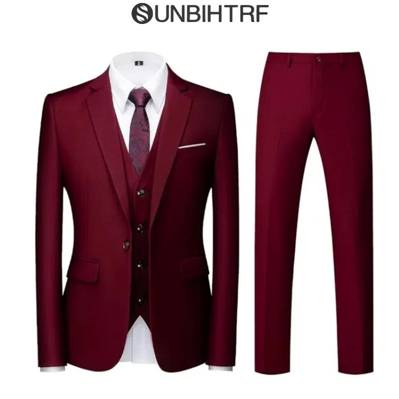 

Custom 3-Piece Slim Fit Wedding Suits for Men | Business Formal Tuxedo Set (Jacket+Vest+Pants)