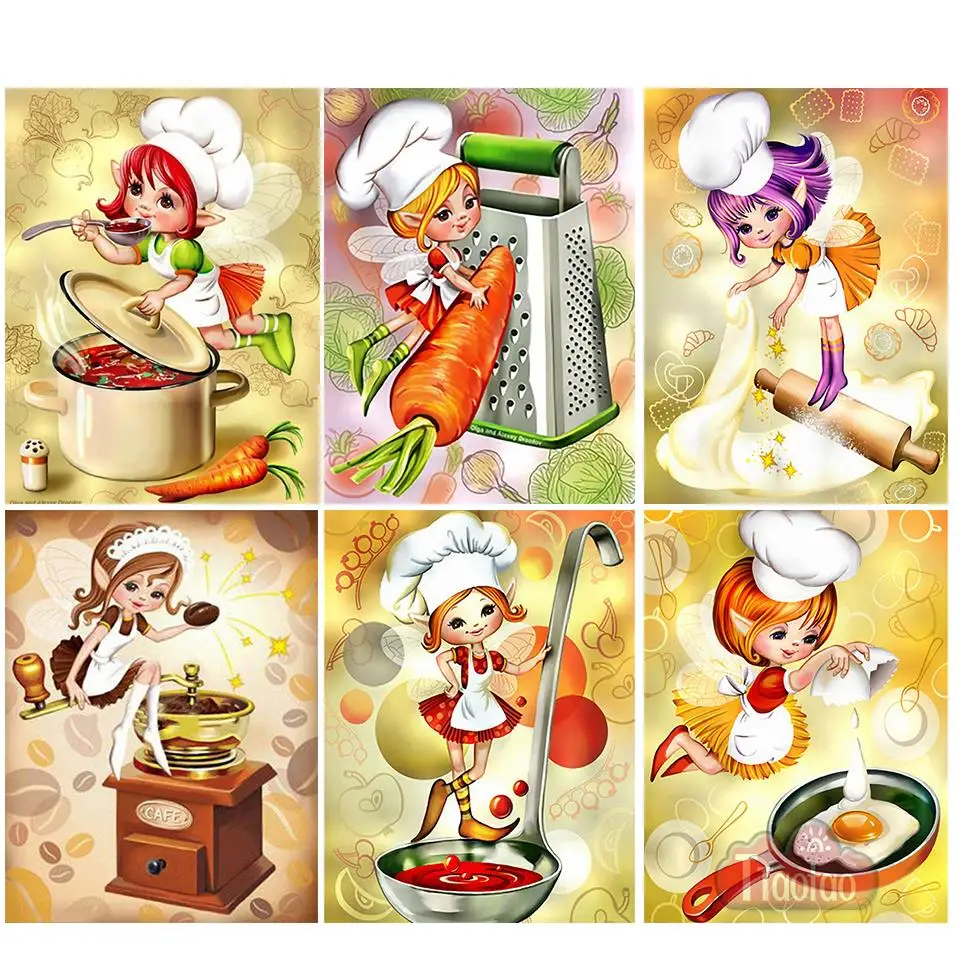 Full Square Round Mosaic Diamond Painting Cartoon Little Chef Cross Stitch 5D Embroidery Kitchen Picture Handmade DIY Wall Decor