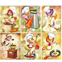 Full Square Round Mosaic Diamond Painting Cartoon Little Chef Cross Stitch 5D Embroidery Kitchen Picture Handmade DIY Wall Decor