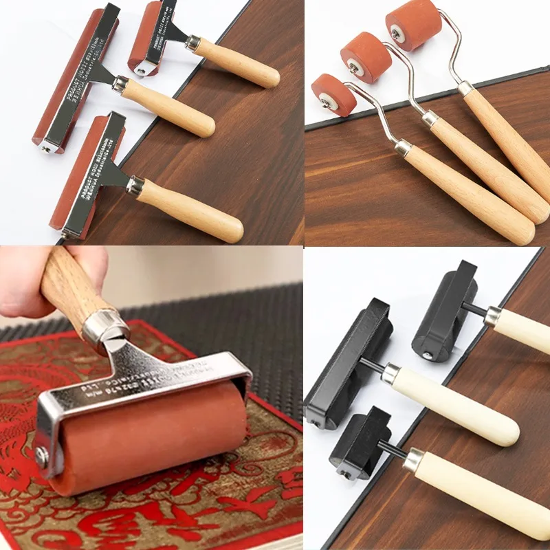 6/8inches Wood Handle Printing Ink Rubber Roller Tool Easy To Clean Art Painting Making Tool Printmaker Printing Roller Ink