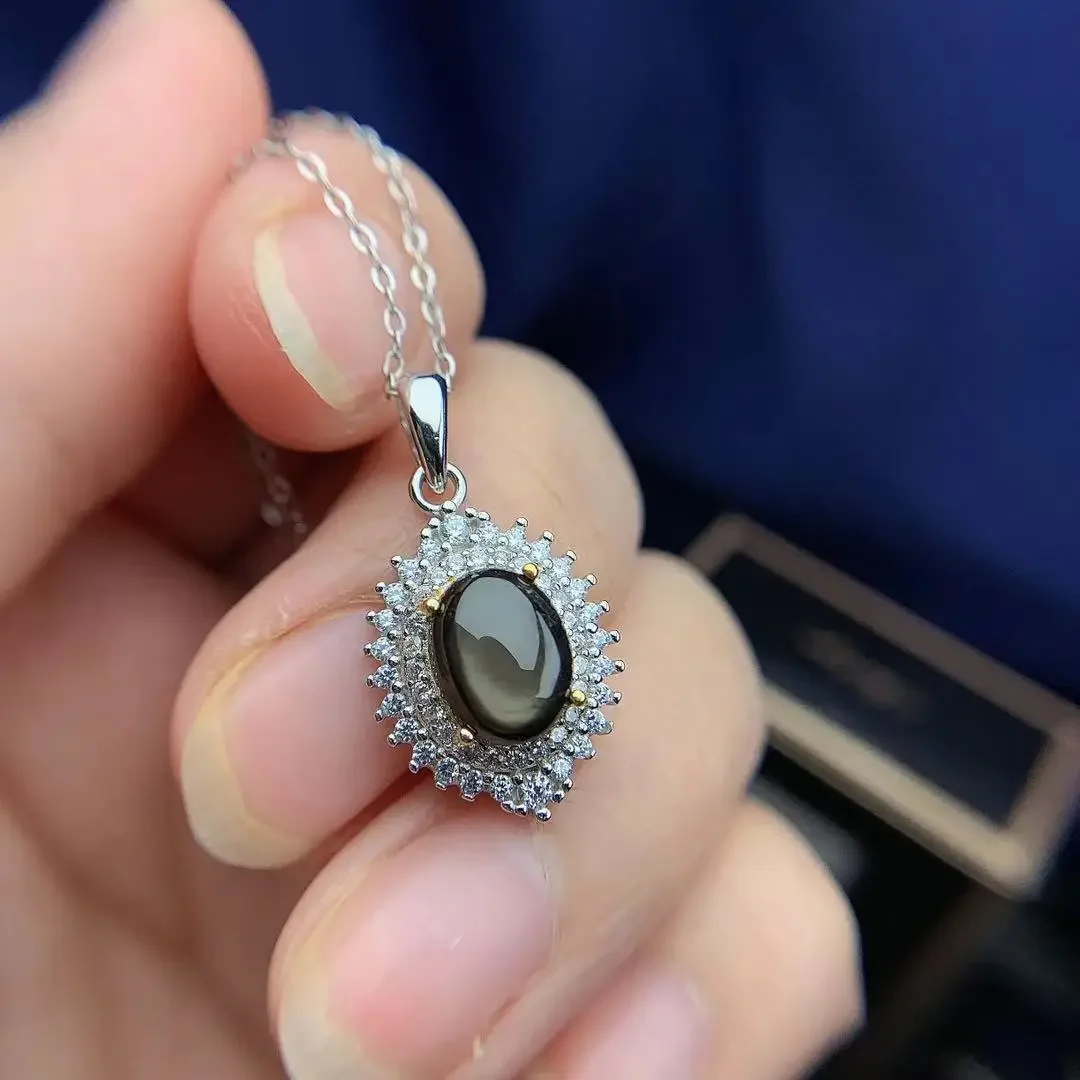 

Solid 925 Silver 100% Natural Star Light Sapphire Pendant for Party 7mm*9mm Chinese Star Light Sapphire Necklace Pendant