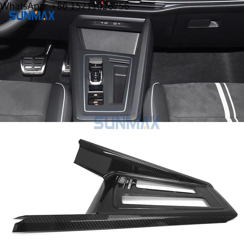 For Sunmax Dry Carbon Fiber Interior Center Console Gear Shift Panel Cover Trim for VW Golf 8 MK8 GTI GTD GTE R Line 2020-2022