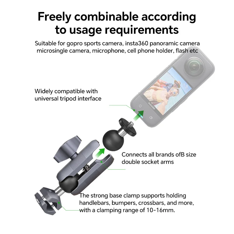 FANAUE Motorcycle Rearview Mirror Aluminum Alloy Sports Camera Bracket For Shooting Insta 360