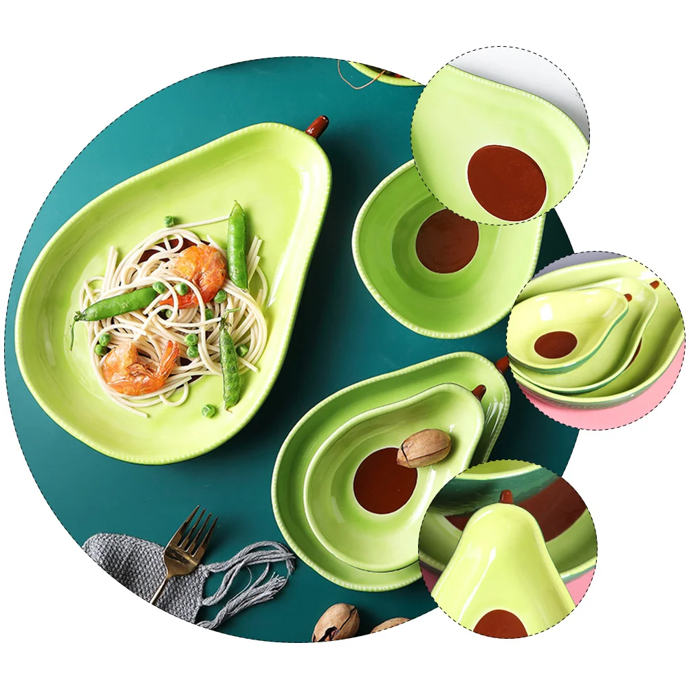 

1Pcs Avocado Design Ceramic Plate Fine Craftsmanship Dessert Fruit Dish for Salad Appetizer Noodle Serving Tableware Set