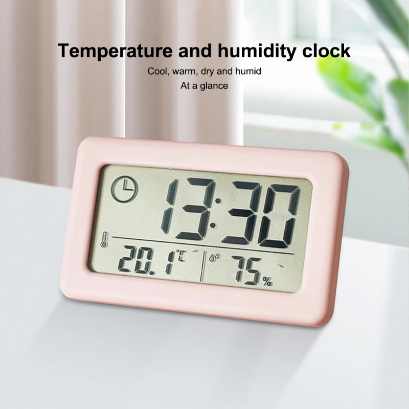 Mini Digital Table Clock Thermometer Hygrometer Calendar Battery Electronic Simple and Thin Mute Desktop Alarm Clocks 