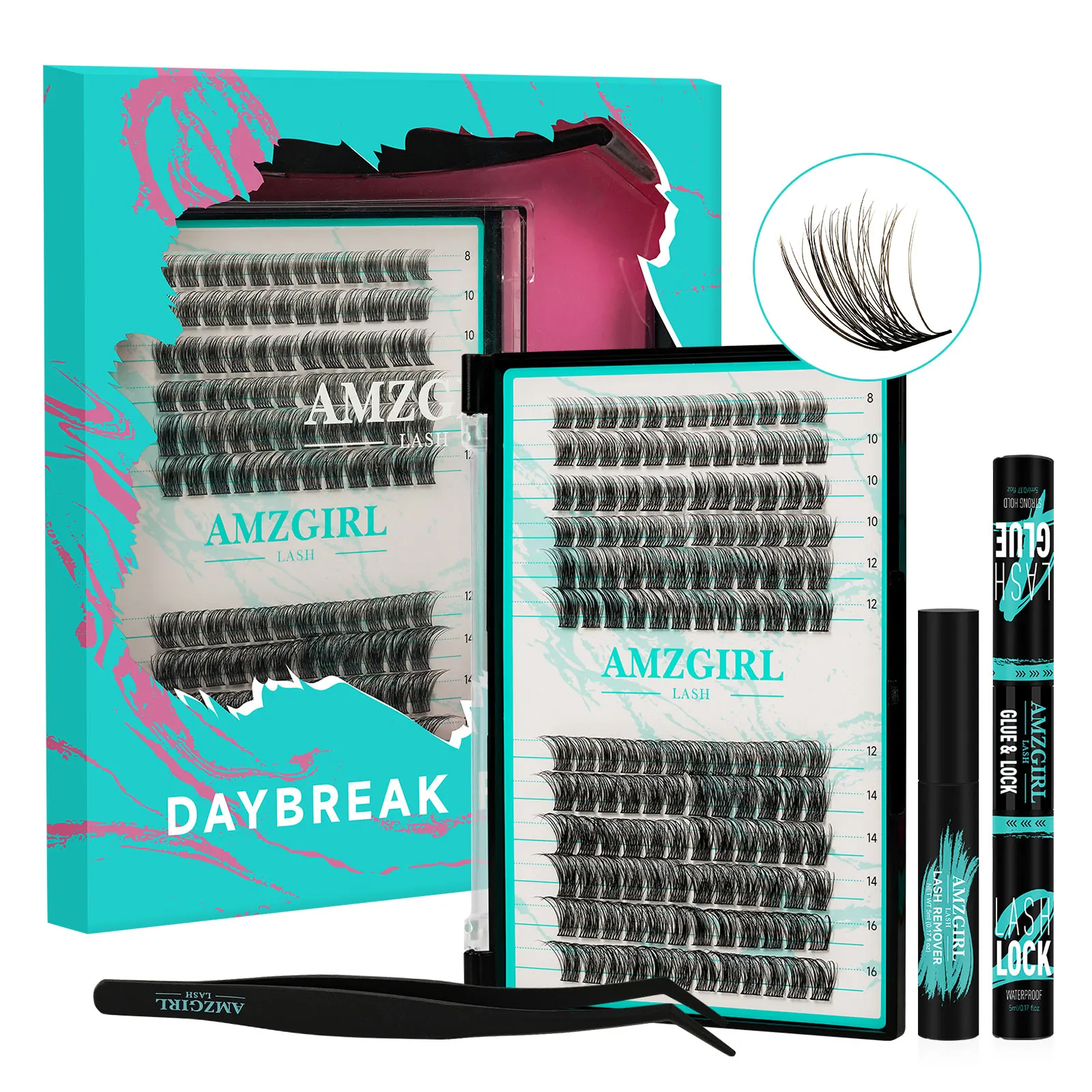 AMZGIRL LASH DIY Eyelashes Kit 144pcs Cluster Lashes D Curl Waterproof Bond and Seal with Remover Tweezer Easy to Apply