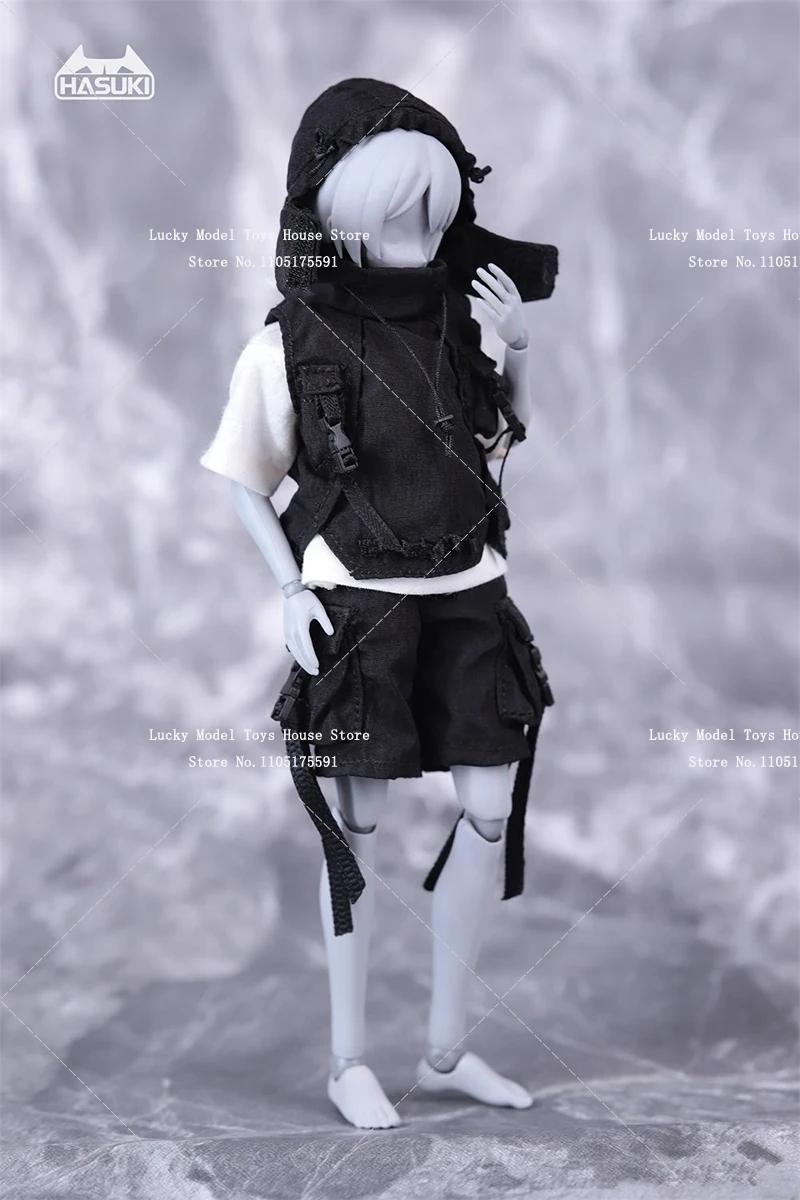 HASUKI Handmade 1/12 Mobile Suit Girl Black Functional Tooling Coat Shorts CS012 Clothes Accessory For 6inch Female Figure Body