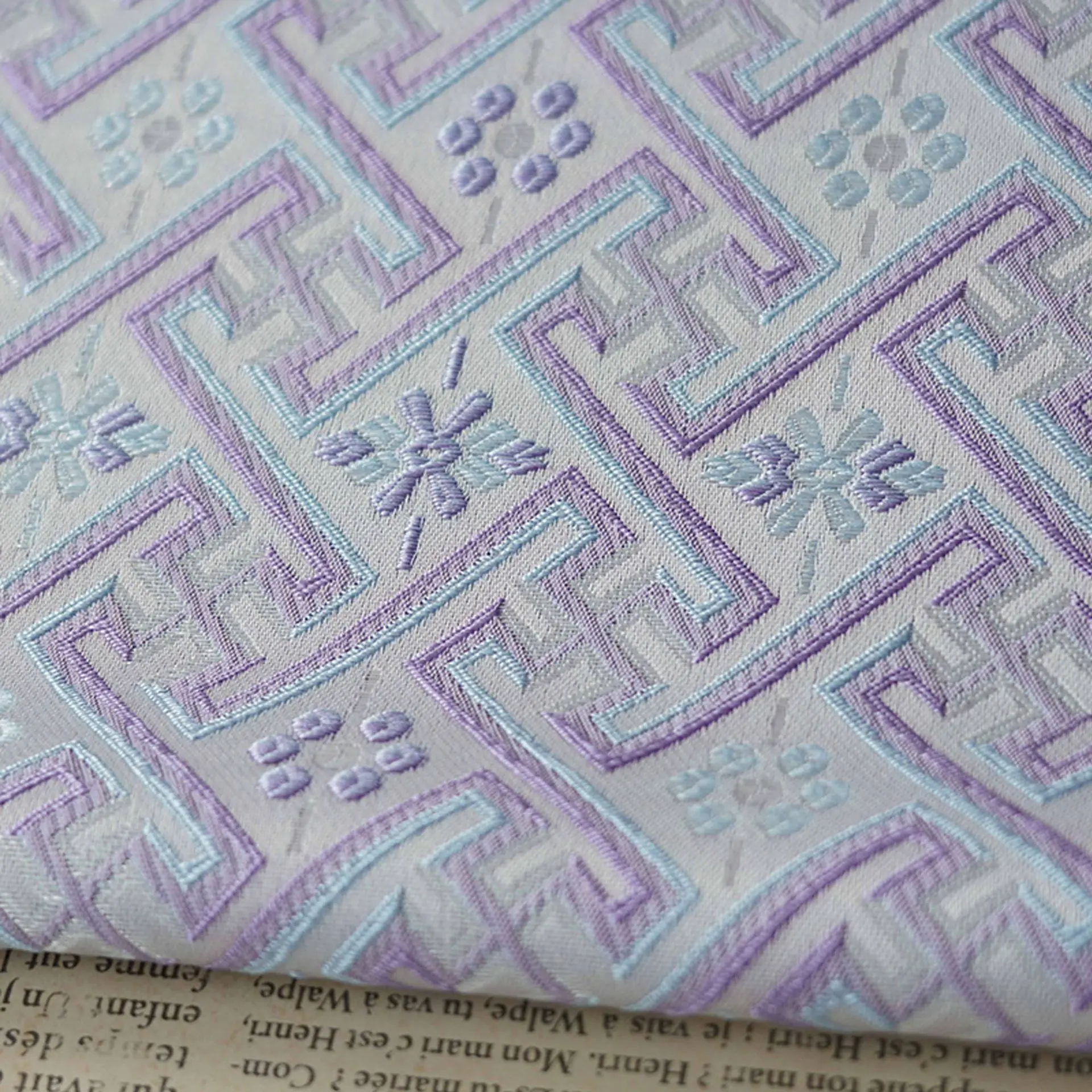 

Fabric Blue Purple Wanji Pattern Jacquard Fabric Ethnic Style Vest Tang Style Dress Jewelry Box Colored Woven Fabric