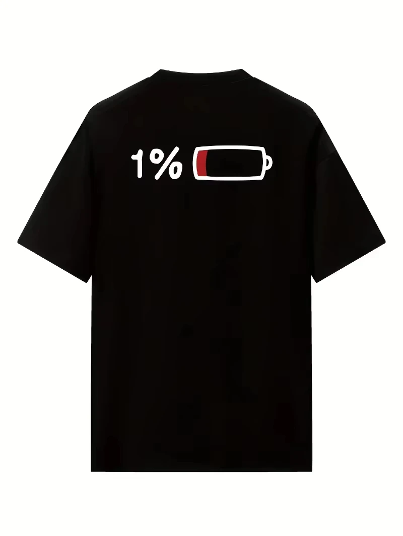 

1% Battery Print T-shirt Graphic T-shirt High Quality Men's and Women's Short Sleeve T-shirts Men's Sportswear Men's Tops