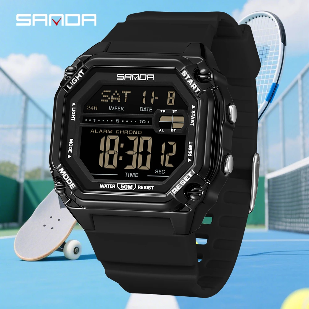 

Sanda 6327 Top Luxury Men's Electronic Watch Large Dial Alarm Clock Countdown Night Light Calendar Sports Student Digital Watch